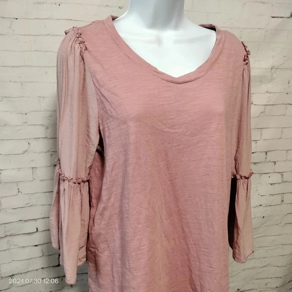 Umgee Sz Small Top Dusty Pink Flutter Ruffle Sleeves Boho Peasant Lightweight - Picture 2 of 10